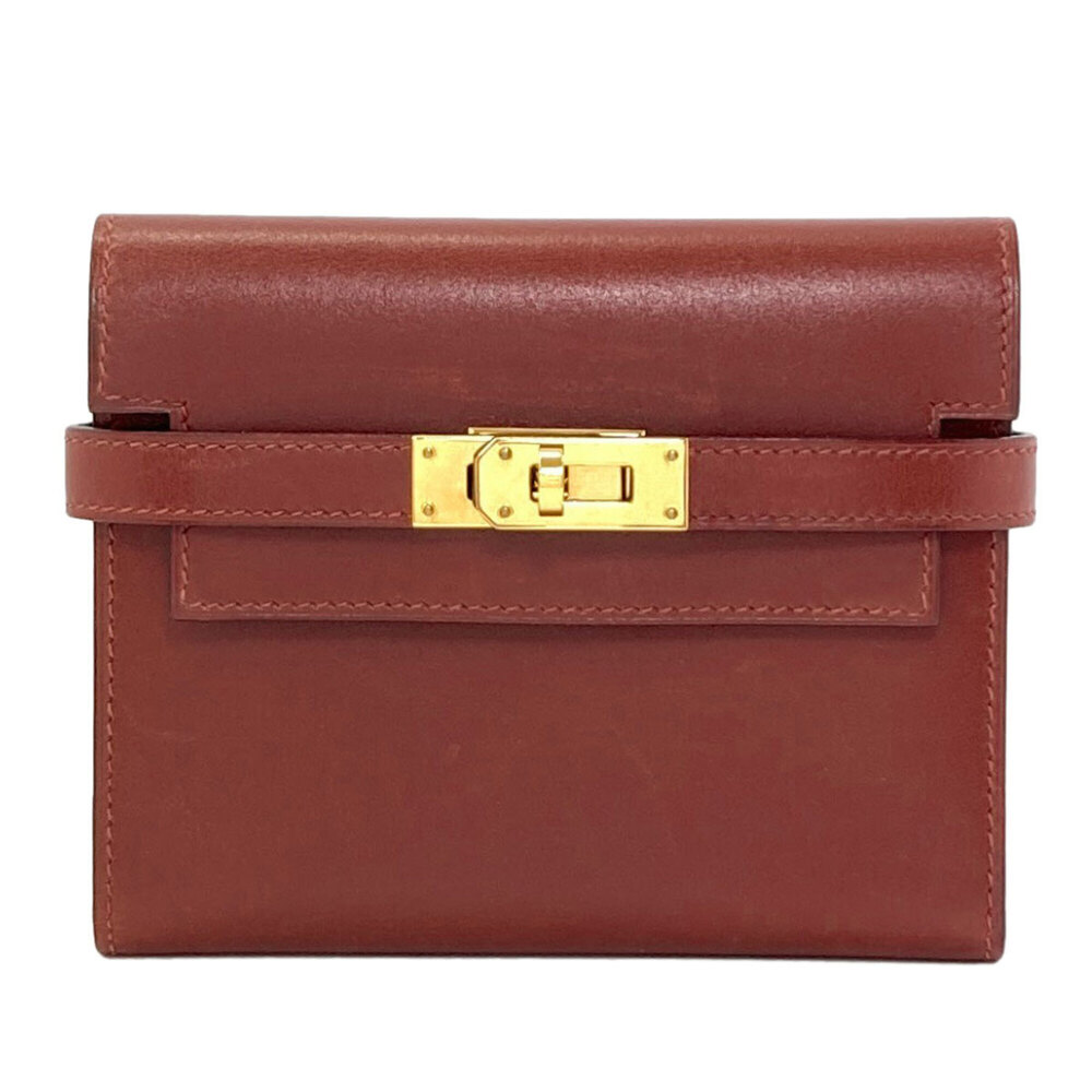 Hermes Kelly Compact Bi-fold Wallet with Gold Hardware, Box Calf Leather, Wom...